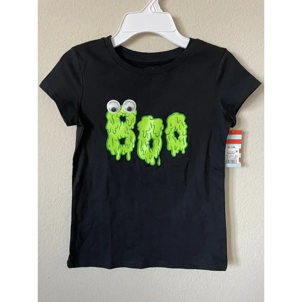 Cat & Jack Boo Slime Googly Eyes Short Sleeve Top Striped Leggings Set Size 7/8